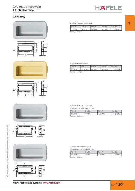 Decorative Hardware Flush Handles - Hafele