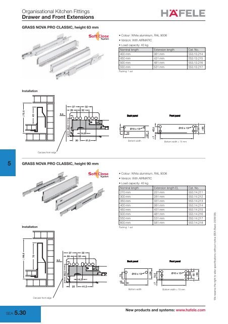 Organisational Kitchen Fittings Drawer and Front Extensions - Hafele