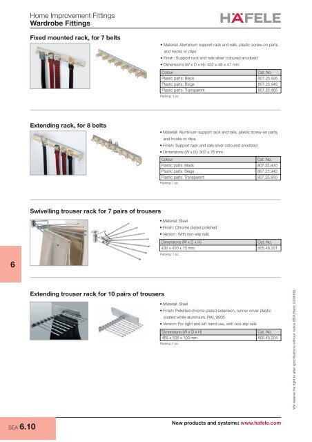 Home Improvement Fittings - Wardrobe fittings, Bedroom ... - Hafele