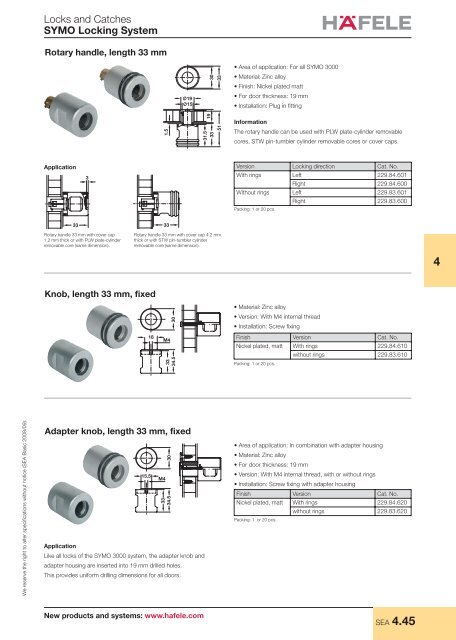 Lock and catches - Symo locking system - Hafele