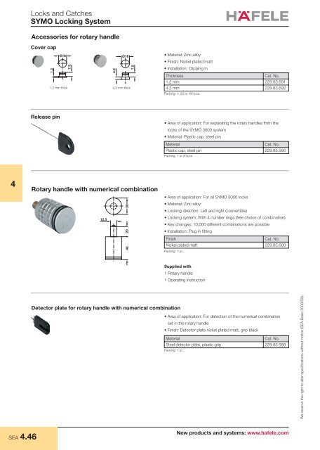 Lock and catches - Symo locking system - Hafele