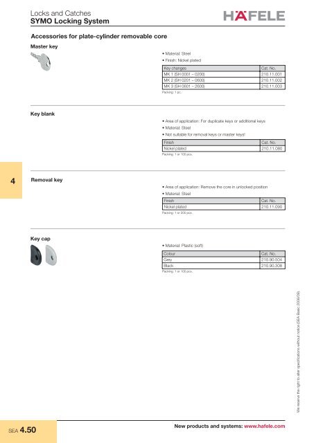 Lock and catches - Symo locking system - Hafele