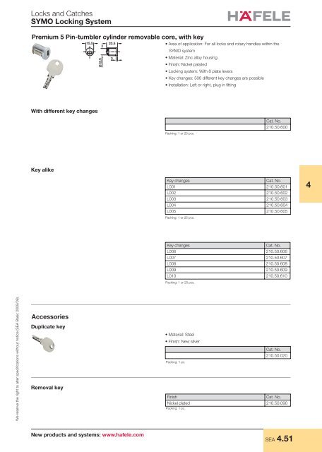 Lock and catches - Symo locking system - Hafele