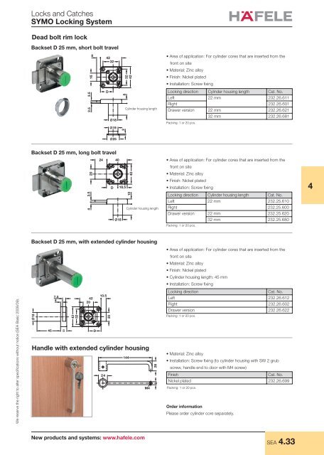 Lock and catches - Symo locking system - Hafele