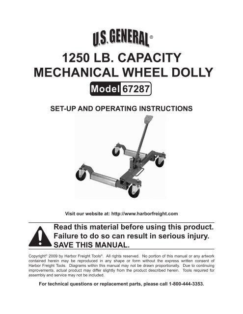 1250 lb. capacity mechanical wheel dolly - Harbor Freight Tools