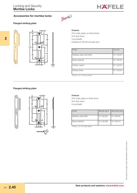 Mortise locks - Hafele