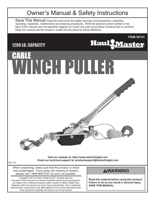 mini cable winch puller - Harbor Freight Tools