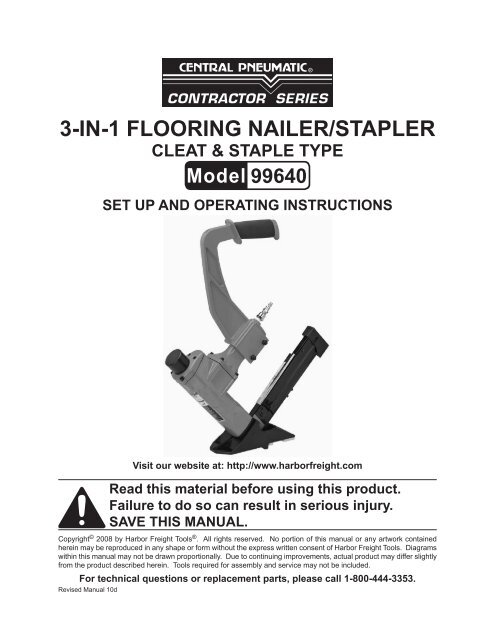 3-IN-1 FLOORING NAILER/STAPLER - Harbor Freight Tools