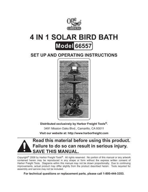 4 in 1 solar bird bath - Harbor Freight Tools