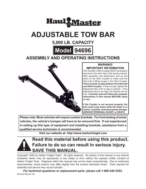 Harbor freight sale tow bar brackets