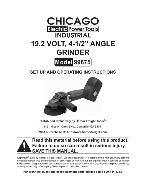 19.2 VOLT, 4-1/2â AngLe grinder - Harbor Freight Tools