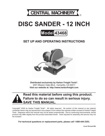 DISC SANDER - 12 INCH - Harbor Freight Tools