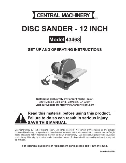 DISC SANDER 12 INCH Harbor Freight Tools