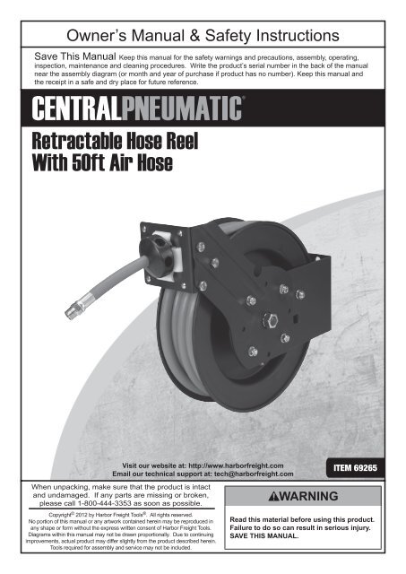 Retractable Hose Reel With 50ft Air Hose - Harbor Freight Tools