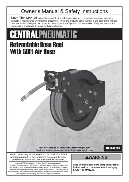 Air compressor hose 2024 reel harbor freight