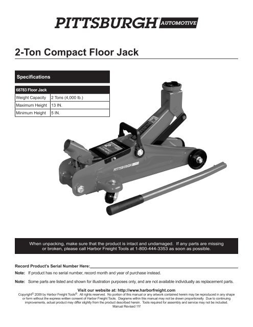 2 Ton Compact Floor Jack Harbor Freight Tools