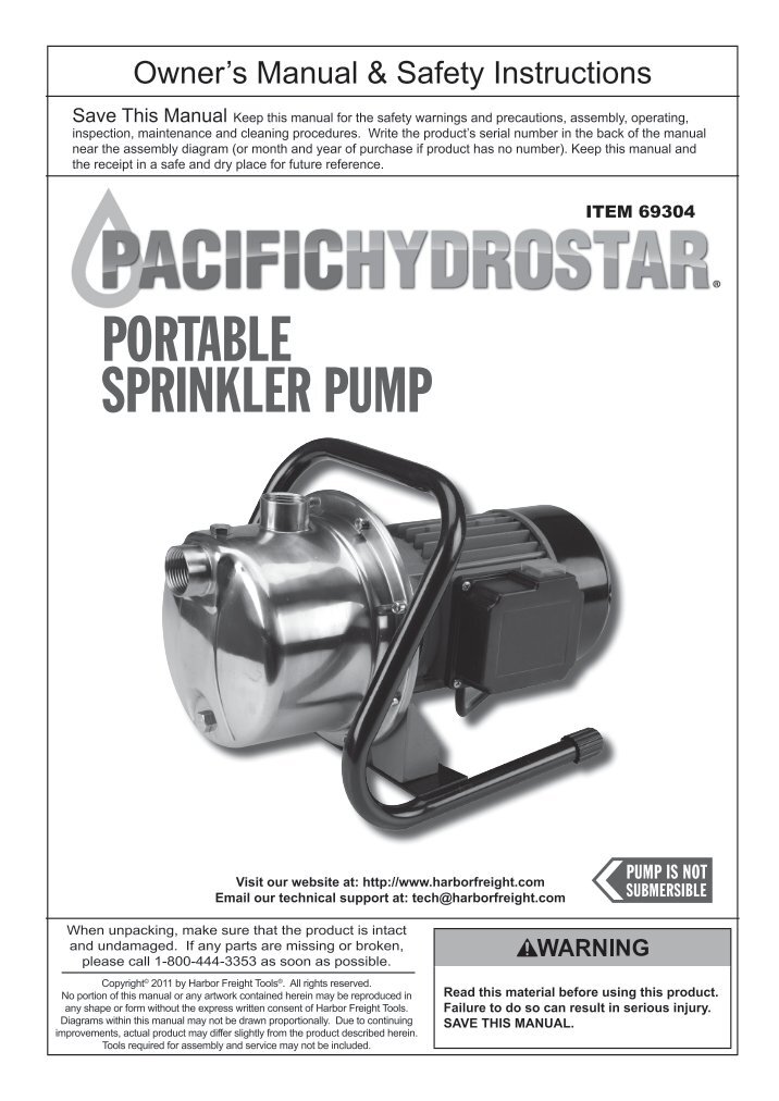 1/2 HP Cast Iron Sewage Pump Harbor Freight Tools