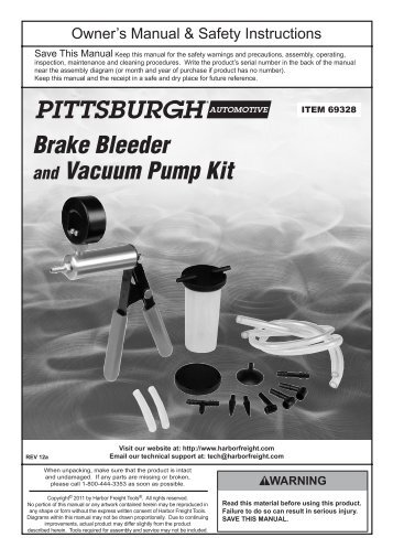 Brake Bleeder and Vacuum Pump Kit - Harbor Freight Tools