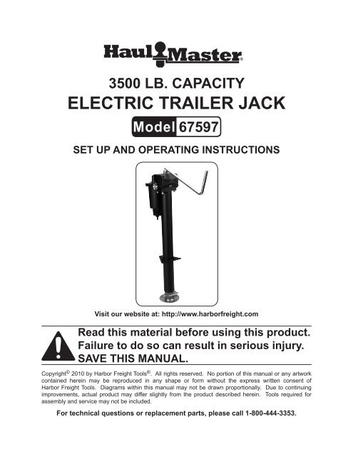 ElEctric trailEr jack - Harbor Freight Tools