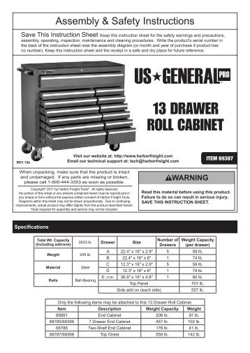 13 DRAWER ROLL CABINET - Harbor Freight Tools
