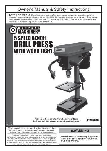 Drill Press Safety Warnings - Harbor Freight Tools