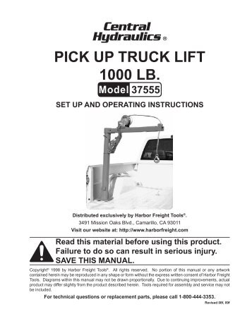 PICK UP TRUCK LIFT 1000 LB. - Harbor Freight Tools