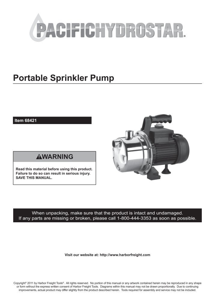 1/2 HP Cast Iron Sewage Pump Harbor Freight Tools
