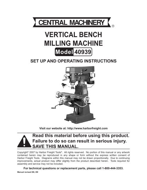 Vertical Bench Milling Machine - Harbor Freight Tools