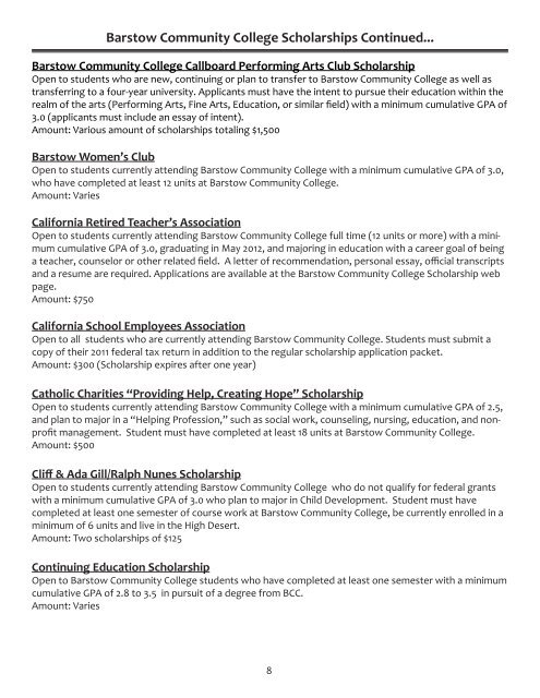 General Scholarships - Barstow Community College