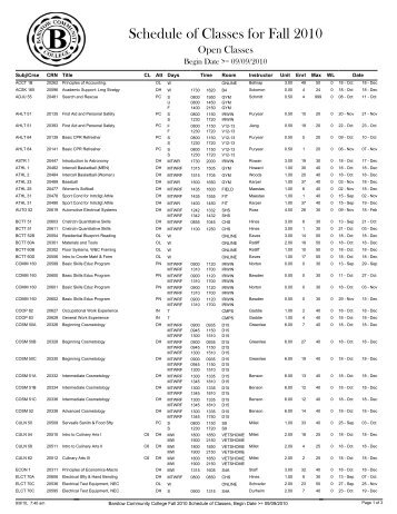 Schedule of Classes for Fall 2010 - Barstow Community College