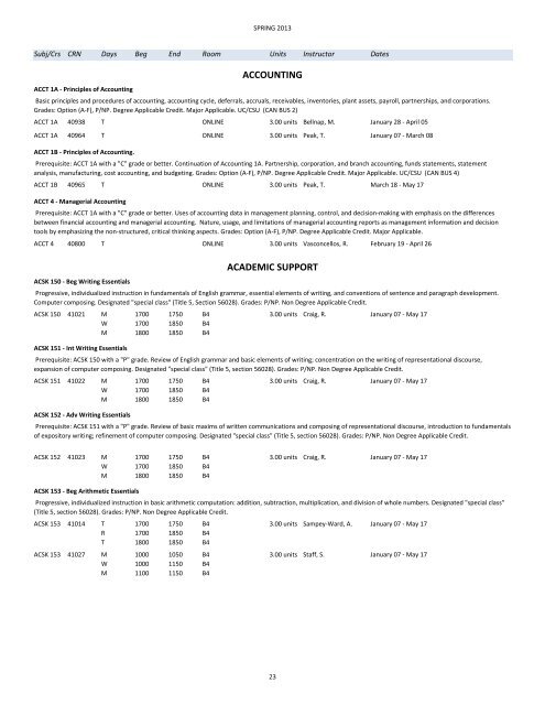 Spring 2013 Schedule of Classes - Barstow Community College