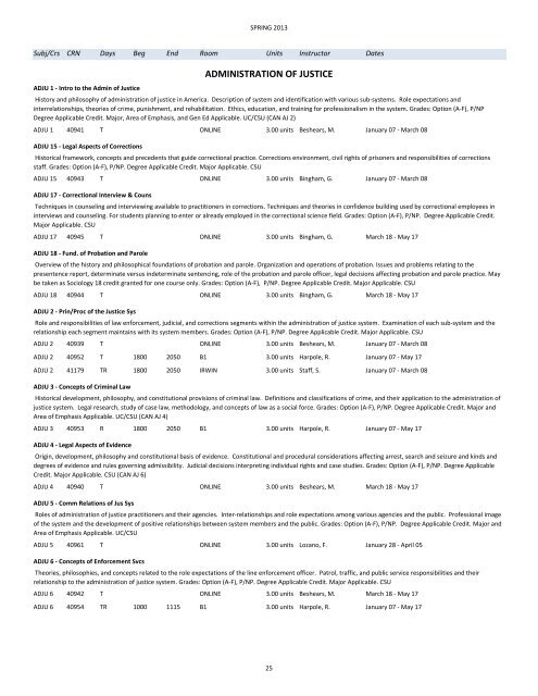 Spring 2013 Schedule of Classes - Barstow Community College