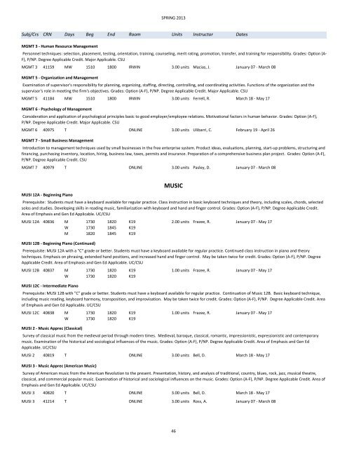 Spring 2013 Schedule of Classes - Barstow Community College