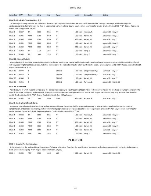 Spring 2013 Schedule of Classes - Barstow Community College