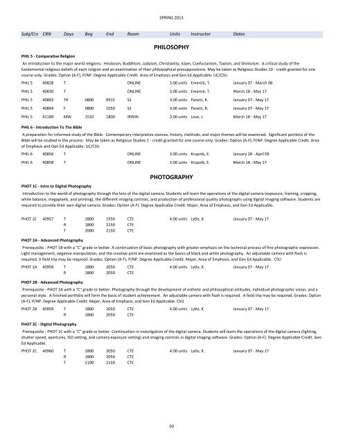 Spring 2013 Schedule of Classes - Barstow Community College