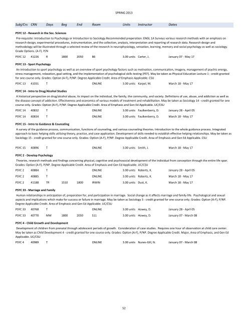 Spring 2013 Schedule of Classes - Barstow Community College