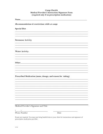 Medical Provider Signature Form - Camp Cherith