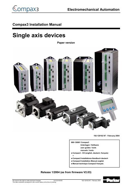 Compax3 Installation Manual Single axis devices - Compumotor