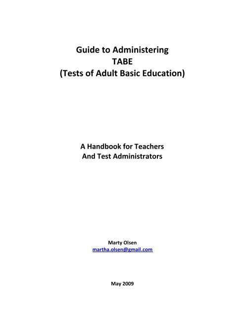 Guide to Administering TABE - Arkansas Department of Career ...