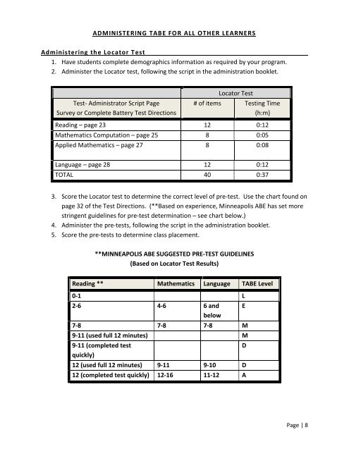 Guide to Administering TABE - Arkansas Department of Career ...