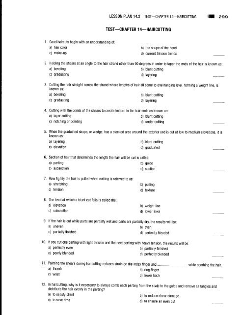 TEST—CHAPTER 14—HAIRCUTTING TEST—CHAPTER 14—HAIRCUTTING