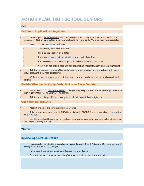 ACTION PLAN: HIGH SCHOOL SENIORS - San Pasqual High School