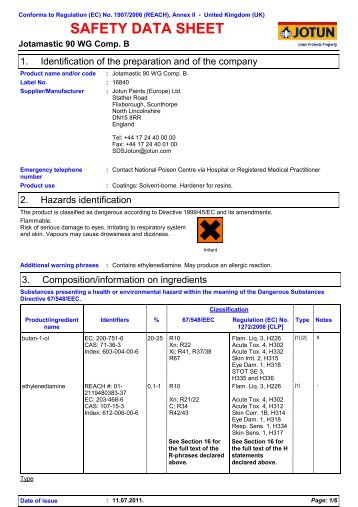 Safety data sheet for Jotamastic 90 WG Comp. B - Jotun