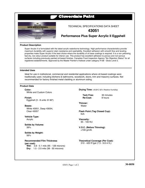 Performance Plus Super Acrylic II Eggshell - Cloverdale Paint