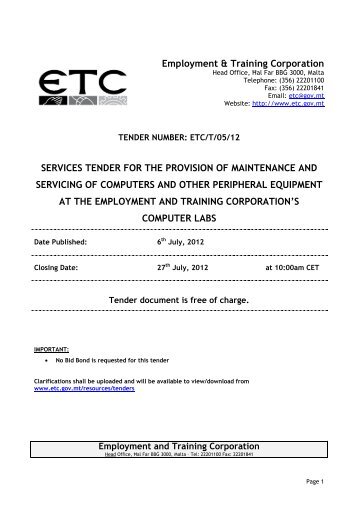 Tender Document ETC-T-05-12 Computer Labs Maintenance