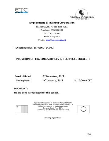 Tender Document - Employment and Training Corporation