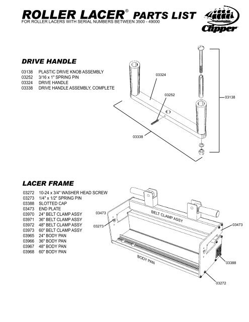 Roller LacerÂ® Replacement Parts List Serial Numbers ... - Flexco