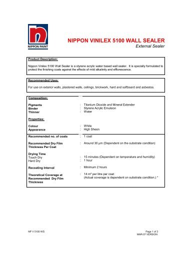 Nippon Vinilex 5100 Wall Sealer - Nippon Paint Malaysia