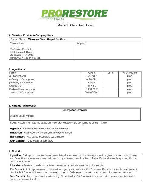 MSDS - Carpet Cleaning Equipment