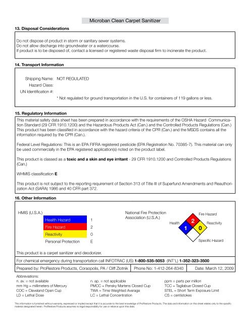 MSDS - Carpet Cleaning Equipment